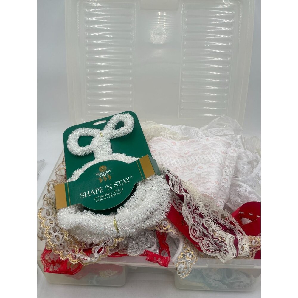 Large Lot of Lace Trim Ribbon Red White Beige, Fabric Netting / Lace pieces